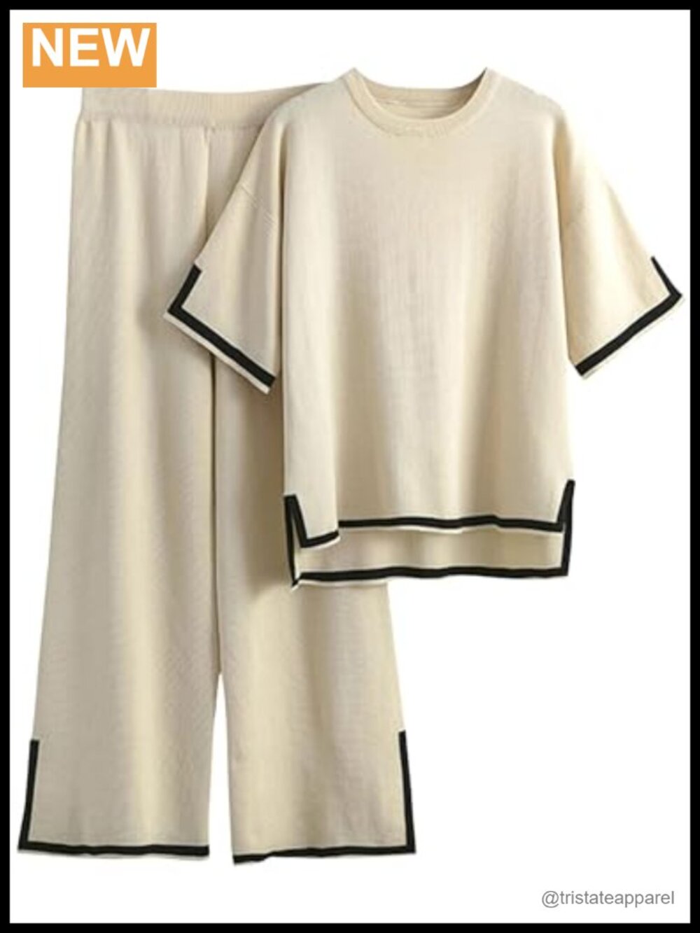 Tanming 2 Piece Sweater Lounge Set Knit Pullover Top Wide Leg Pants